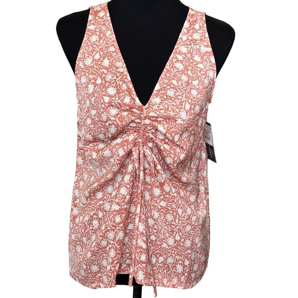 New ~ MELROSE and MARKET ~ Pink/Ivory Dove Bali Floral Cinched Front Top Size S - Picture 1 of 5